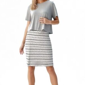 J. Jill Rayon Skirt Plus Size Horizontal w/ Vertical Stripes Side Panels Stretch